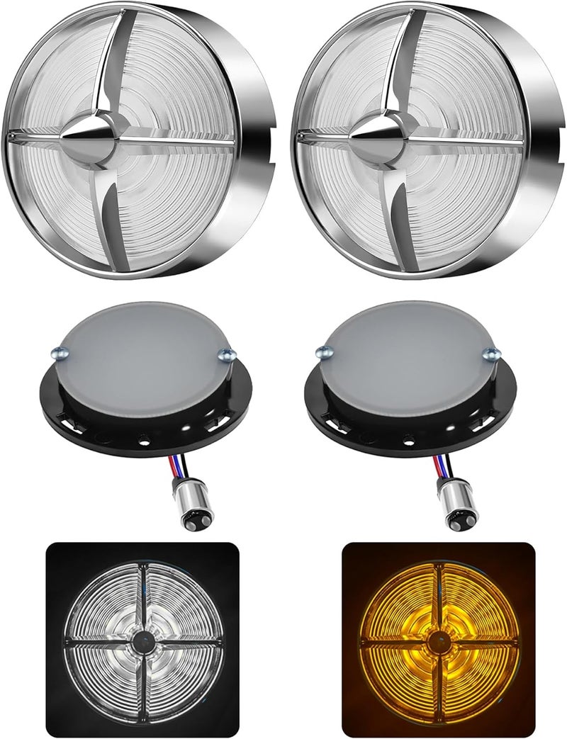 FATECIM 3 1/4" 1157 LED Front Turn Signals Blinkers Indicators Amber White Light with Turbine Clear Lens for Harley Touring Road Glide Road King Electra Glide Heritage Fatboy Softail Springer - Image 1